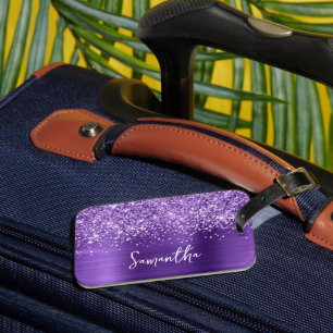 Etiqueta De Bagagem Roxo ametista cintilante Nome Glam