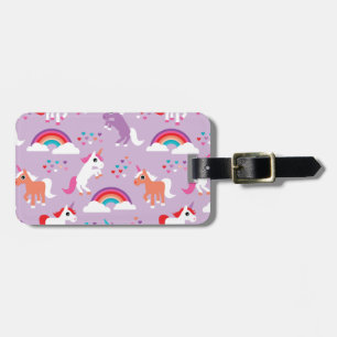 Etiqueta De Bagagem Roxo bonito do arco-íris do unicórnio