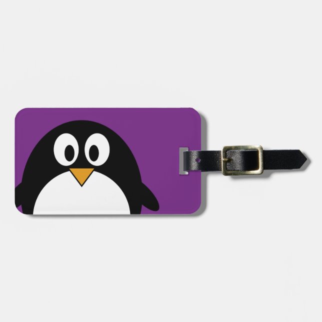 Etiqueta De Bagagem roxo bonito do pinguim dos desenhos animados (Frente Horizontal)