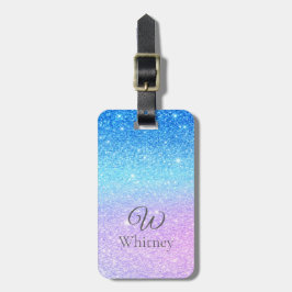Etiqueta De Bagagem Roxo Chic Ombre Azul Brilho Moderno