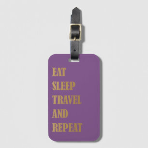 Etiqueta De Bagagem Roxo Dourado Personalizado Coma Durma Viagem Repit