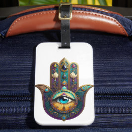 Etiqueta De Bagagem Roxo Dourado Verde Água Hamsa c/ Terceiro Olho Tur