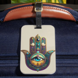 Etiqueta De Bagagem Roxo Dourado Verde Água Hamsa c/ Terceiro Olho Tur