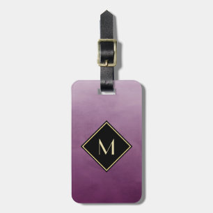 Etiqueta De Bagagem Roxo escovado elegante com monograma Dourado