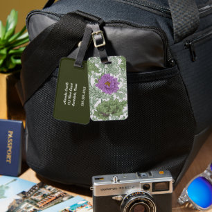 Etiqueta De Bagagem Roxo Musgo Verde Antigo Floral William Morris