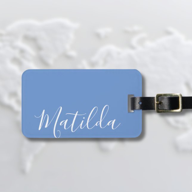Etiqueta De Bagagem Roxo Personalizado de Caligrafia Moderna (Simple Modern Blue Luggage Tag with calligraphy script Name)