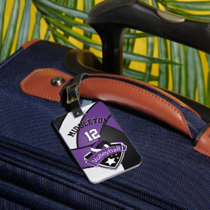 Etiqueta De Bagagem 🏐 roxo, preto e branco do voleibol do esporte