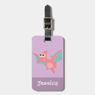 Etiqueta De Bagagem Roxo Pterodactyl dinossauro Rosa-Rosa