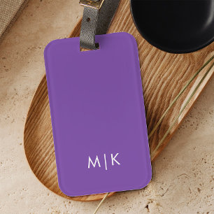 Etiqueta De Bagagem Roxo Violeta Escuro Monograma Moderno