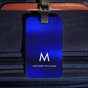 Etiqueta De Bagagem Royal Blue Faux Metal Steel Estilado Personalizado