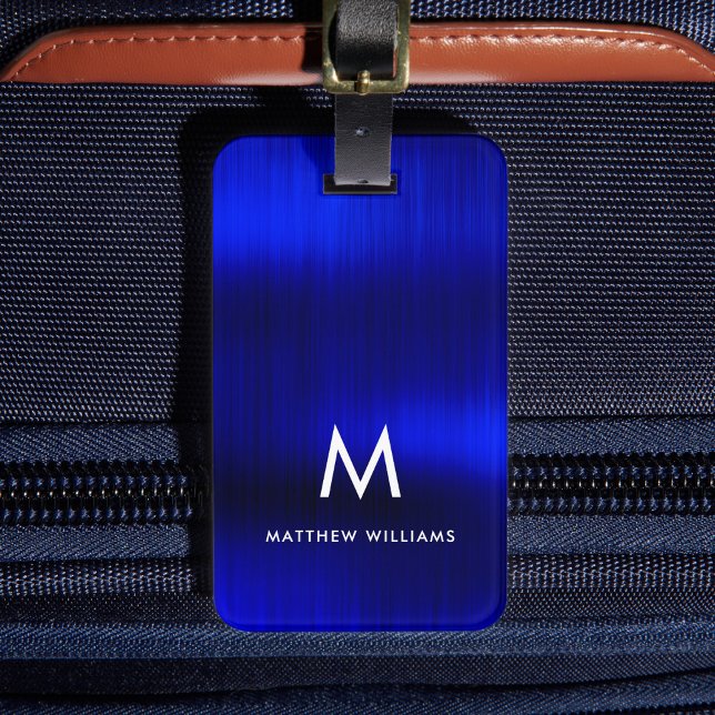 Etiqueta De Bagagem Royal Blue Faux Metal Steel Estilado Personalizado (Criador carregado)