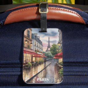 Etiqueta De Bagagem Rua Romântica de Paris Torre Eiffel Aquarela