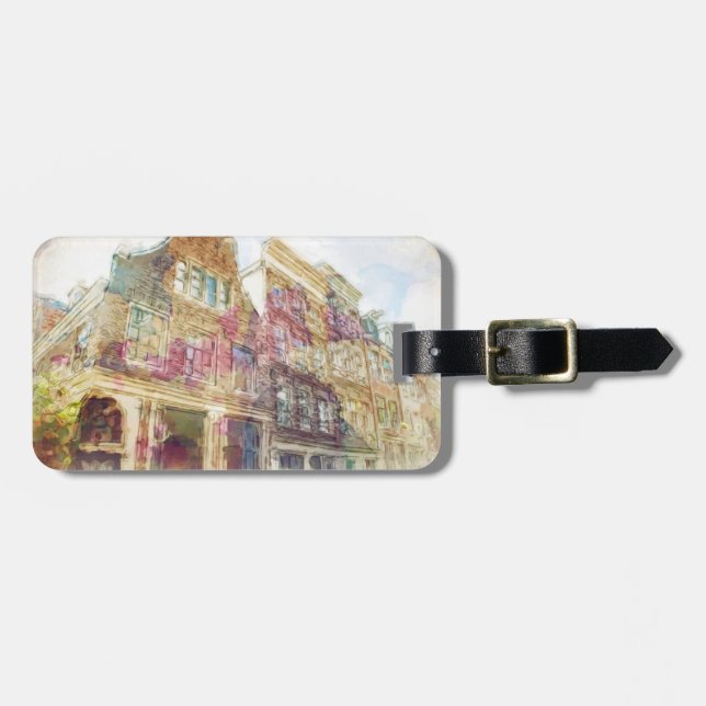 Etiqueta De Bagagem Ruas de Amsterdã Antiga (Frente Horizontal)
