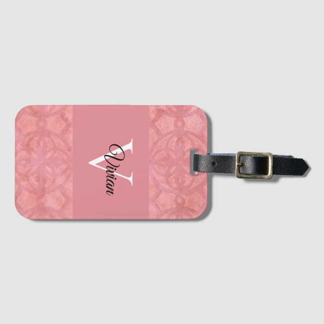 Etiqueta De Bagagem Ruddy Pink Batik Name Monogrammed (Frente Horizontal)