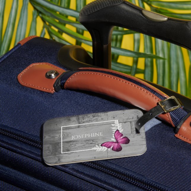 Etiqueta de Bagagem Russa da Borboleta Rosa (Frente Insitu 3)