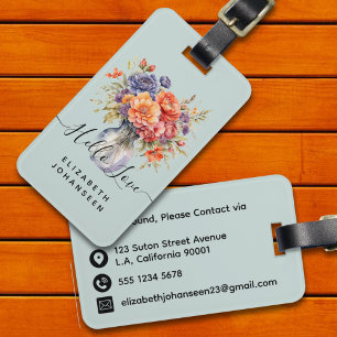 Etiqueta De Bagagem Russo Watercolor Flores Selvagens Mason Jar Pale B