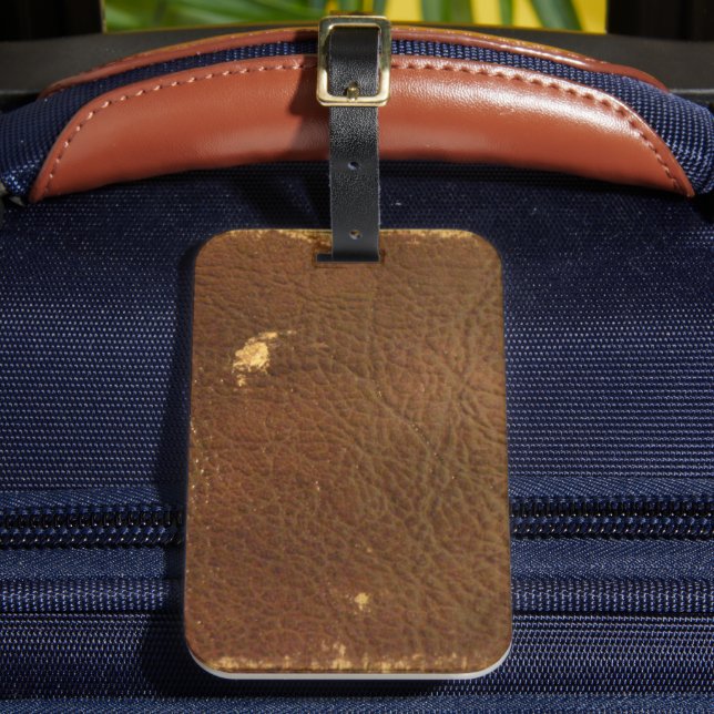 Etiqueta De Bagagem Rustic Faux Brown Leather (Frente Insitu 2)