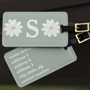Etiqueta De Bagagem Sage Green Daisy Monogramas