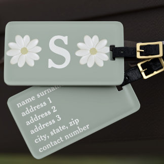 Etiqueta De Bagagem Sage Green Daisy Monogramas