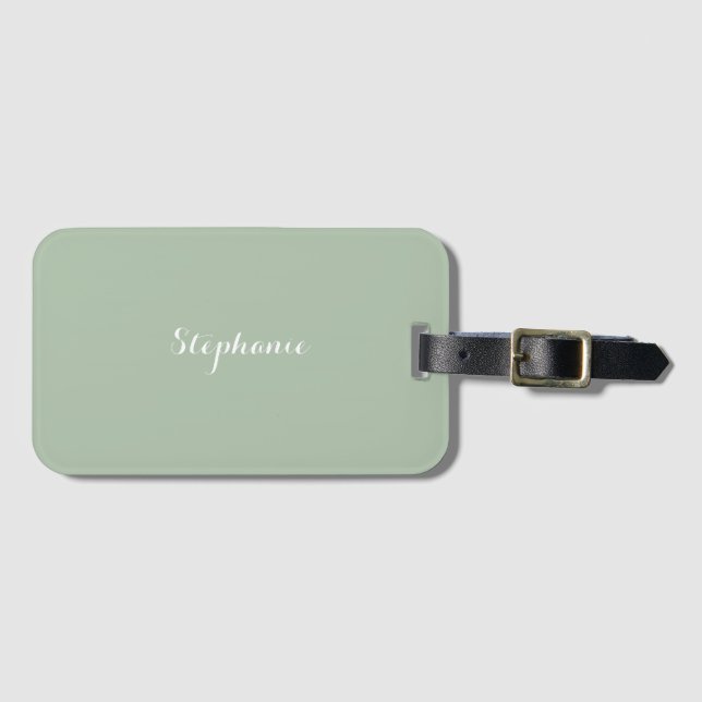 Etiqueta De Bagagem Sage Green Name Modern Elegant Monograma Boho (Frente Horizontal)