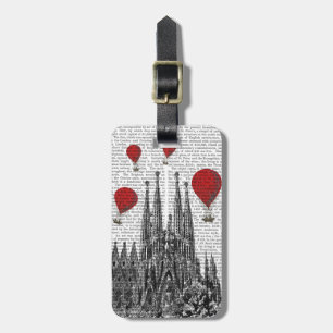 Etiqueta De Bagagem Sagrada Família e Balões de Ar Quente Vermelho