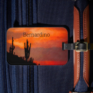 Etiqueta De Bagagem Saguaro Cactus Silhout Arizona Red Sunset