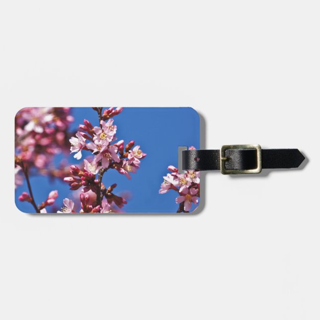 Etiqueta De Bagagem Sakura Cherry Blossoms tocando azul (Frente Horizontal)