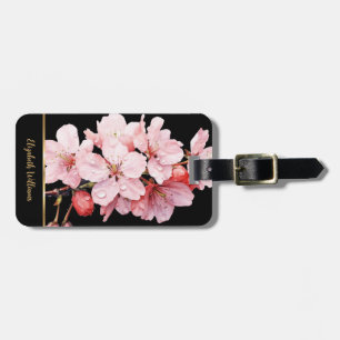 Etiqueta De Bagagem Sakura Rosa Flores Preto Personalizável Bagagem