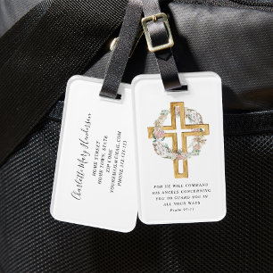 Etiqueta De Bagagem Salmo 91:11 Versículo Bíblico Coroa Religiosa Cruz