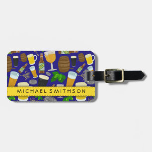 Etiqueta De Bagagem Saltos de garrafa de vidro de cerveja e padrão de