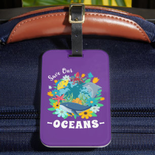 Etiqueta De Bagagem Salve nossos oceanos Flor Baleia Design Colorido T