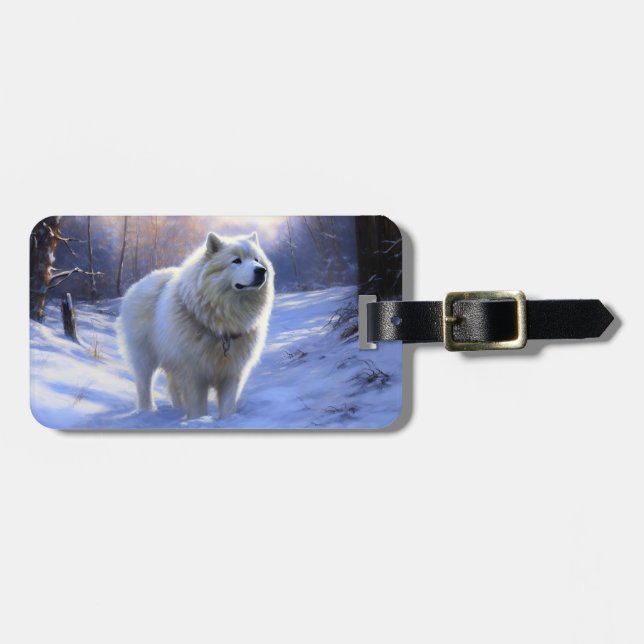Etiqueta De Bagagem Samoyed Deixe Nevar Natal (Frente Horizontal)