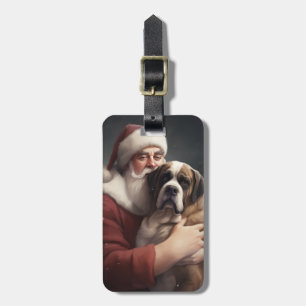 Etiqueta De Bagagem Santo Bernard Com Papai Noel Natal Festivo