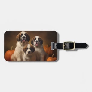 Etiqueta De Bagagem Santo Bernard Puppy Autumn Delight Pumpkin