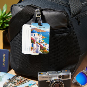 Etiqueta De Bagagem Santorini Grécia Viagem Vintage Europa