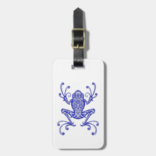 Etiqueta De Bagagem Sapo de árvore azul intrincado no branco