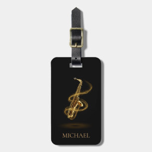 Etiqueta De Bagagem Saxofone Dourado de Negócios de Músico de Luxo Per