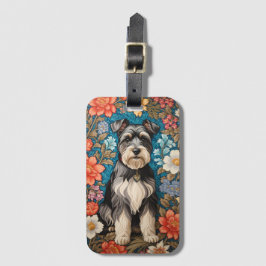 Etiqueta De Bagagem Schnauzer Alegre Inspirado em Florais de William M