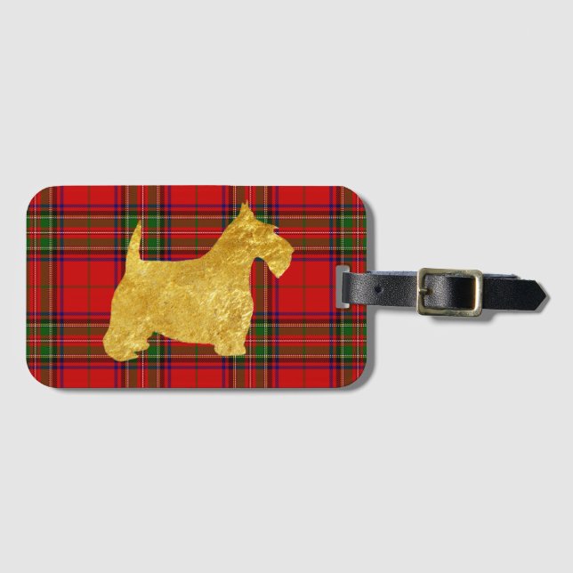 Etiqueta De Bagagem Scottish Dourado Terrier na xadrez (Frente Horizontal)