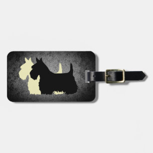Etiqueta De Bagagem Scottish Terrier, 2 silhuetas, prata do granito