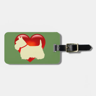 Etiqueta De Bagagem Scottish Terrier dog, red Heart, arco, zazzle gree