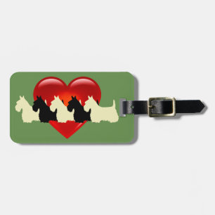 Etiqueta De Bagagem Scottish Terrier dog, vermelho coração, verde za