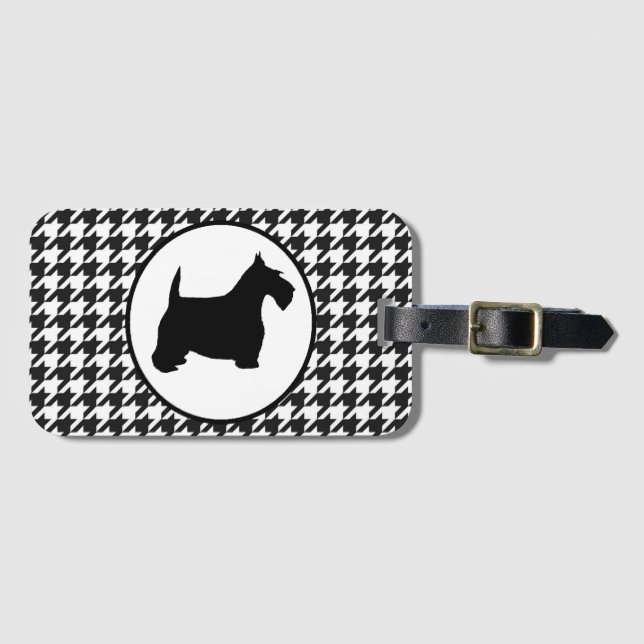 Etiqueta De Bagagem Scottish Terrier Houndstooth preto e branco (Frente Horizontal)