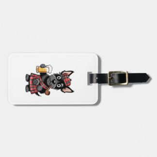 Etiqueta De Bagagem Scottish Terrier in Tartan Kilt with Beer and Pipe