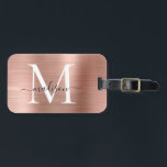 Etiqueta De Bagagem Script de Monograma de Metal Brutado com Rosa Dour<br><div class="desc">Rosa Rosa Rosa Rosa Dourada,  Bruta,  Script Metálico Monograma Saco de Cueca</div>