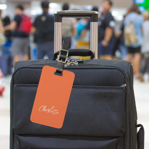 Etiqueta De Bagagem Script de nome branco laranja