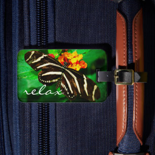 Etiqueta De Bagagem Script de Relaxamento de Fotografia da Borboleta d