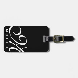 Etiqueta De Bagagem Script Preto Monograma