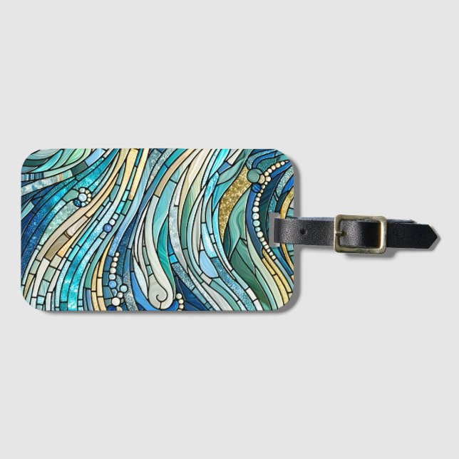 Etiqueta De Bagagem Sea of Waves Teal Mosaic Fine Art (Frente Horizontal)