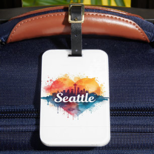 Etiqueta De Bagagem Seattle City aguarela Skyline